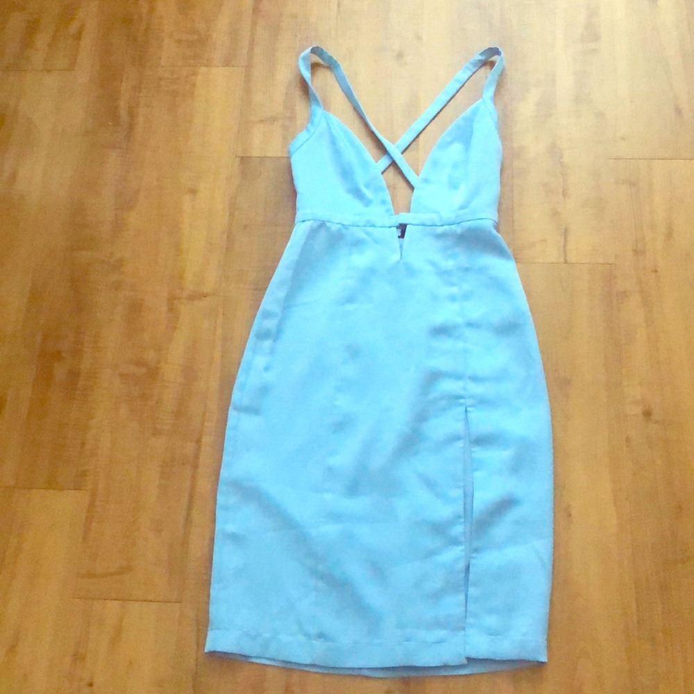 Blue V-Neck Satin Criss Cross dress